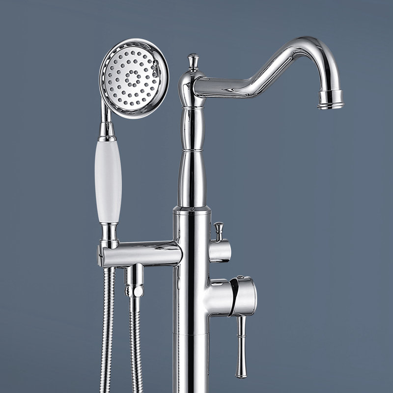 Topcraft Single Handle Floor Mounted Freestanding Tub Faucet with Handheld Shower, Chrome