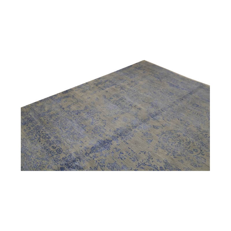 Tapis argenté et bleu sarcelle noué à la main de haute qualité