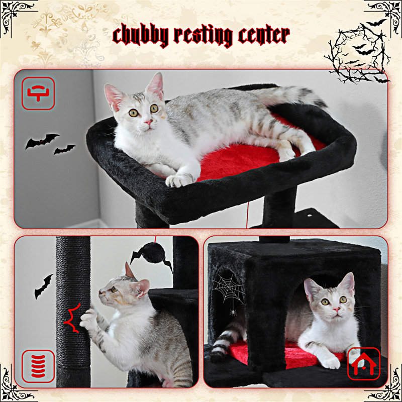 Gothic Black and Red Sisal Cat Tree with Hammock