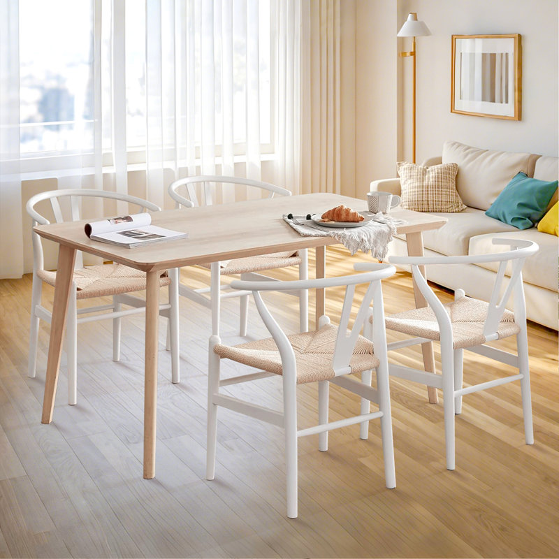 Gunnur Mid-Century Solid Wood Dining Chair, White
