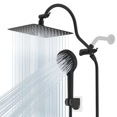 10'' High Pressure Rainfall Shower Head, Handheld  Showerhead Combo With 12'' Adjustable Shower Extension Arm, 10-Spray, 71'' Hose