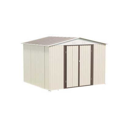 10x8 Feet Outdoor Storage In Cream White, Garden Shed With Aluminum Alloy Frame, Hinge Door And Foundation For Big Tool Building Room Shed, White Door, Air Circulation