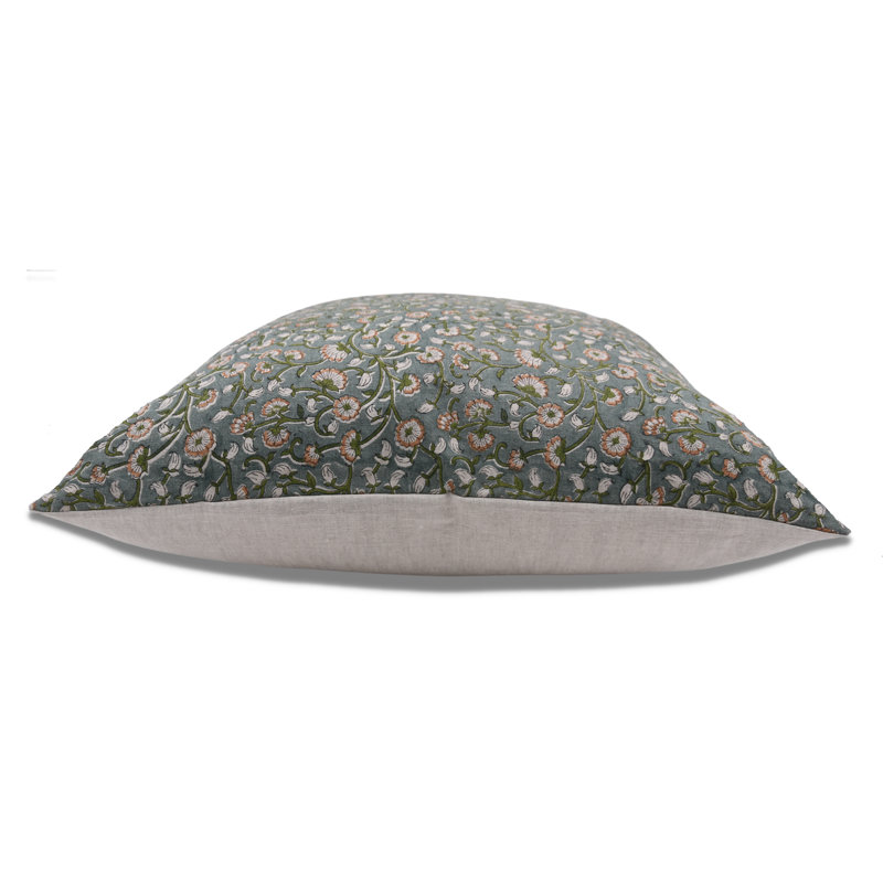 Linen Pillow Cover, 16" H x 16" W, Green/Orange Floral 1, Square