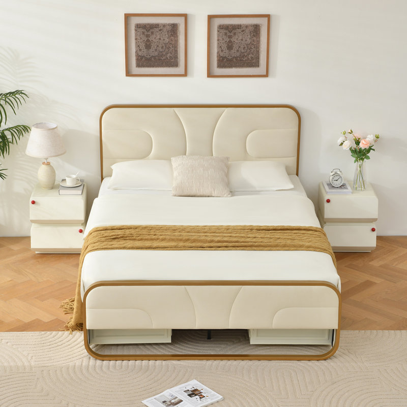 Lit plateforme tapissier avec 4 tiroirs Nelsie, Queen