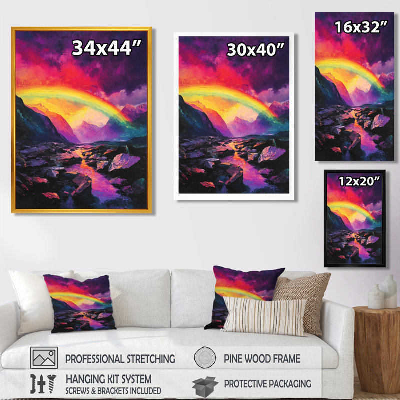Glendolyn Rainbow In The Rocky Landscape II - Rainbow, reproduction d'art sur toile encadrée, H 20 po x l 12 po, Doré