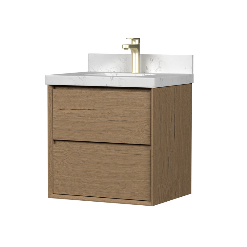 Meuble-lavabo flottant 24 po avec comptoir et lavabo en pierre reconstituée
