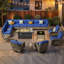 Ensemble de salon de jardin modulaire en forme de L, 16 pièces, avec table foyer et fauteuils pivotants à bascule, pour une ambiance conviviale.-347322215
