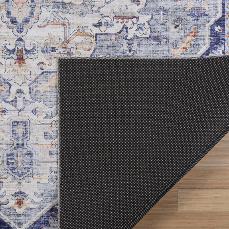 Samira Tiefi Navy Blue Ivory Multi Machine Washable Traditional Medallion Indoor Area Rug, Flat Pile for Living Room & Bedroom - Navy, 5x7