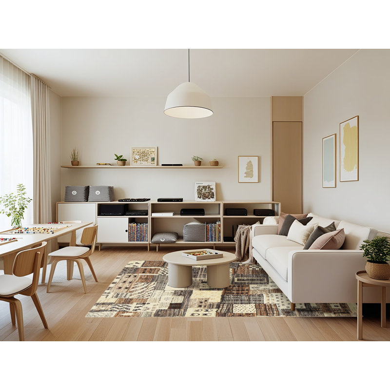 Tapis beige/brun contemporain, Rectangle 7 pi x 9 pi