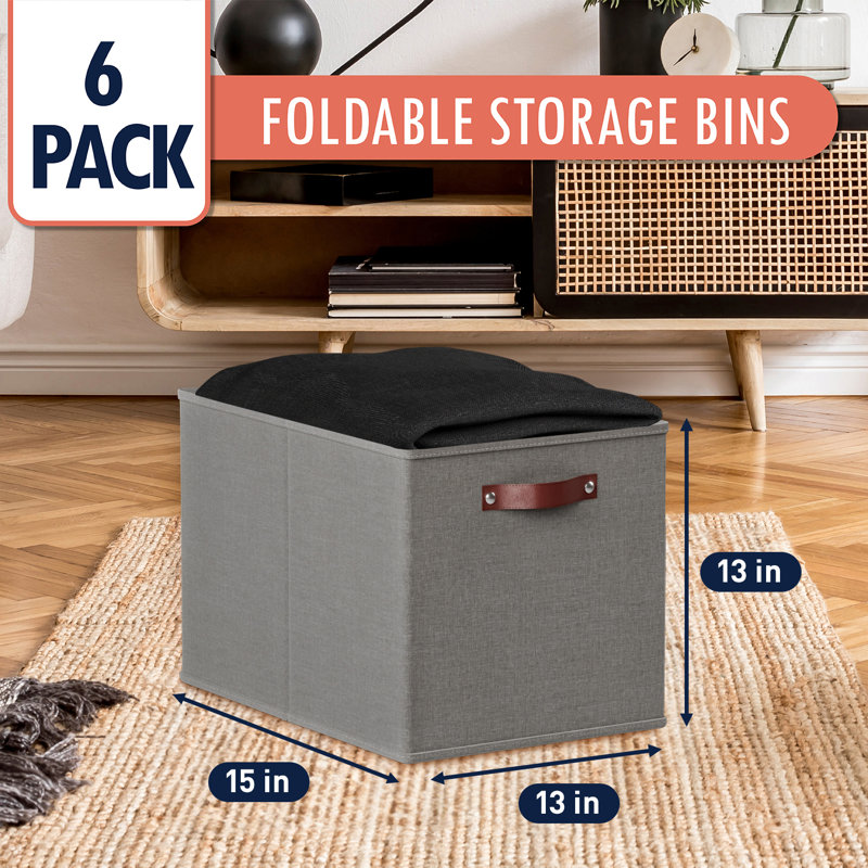 Ebern Designs Fabric Decorative Bin, Grey, 13" H x 13" W x 15" D