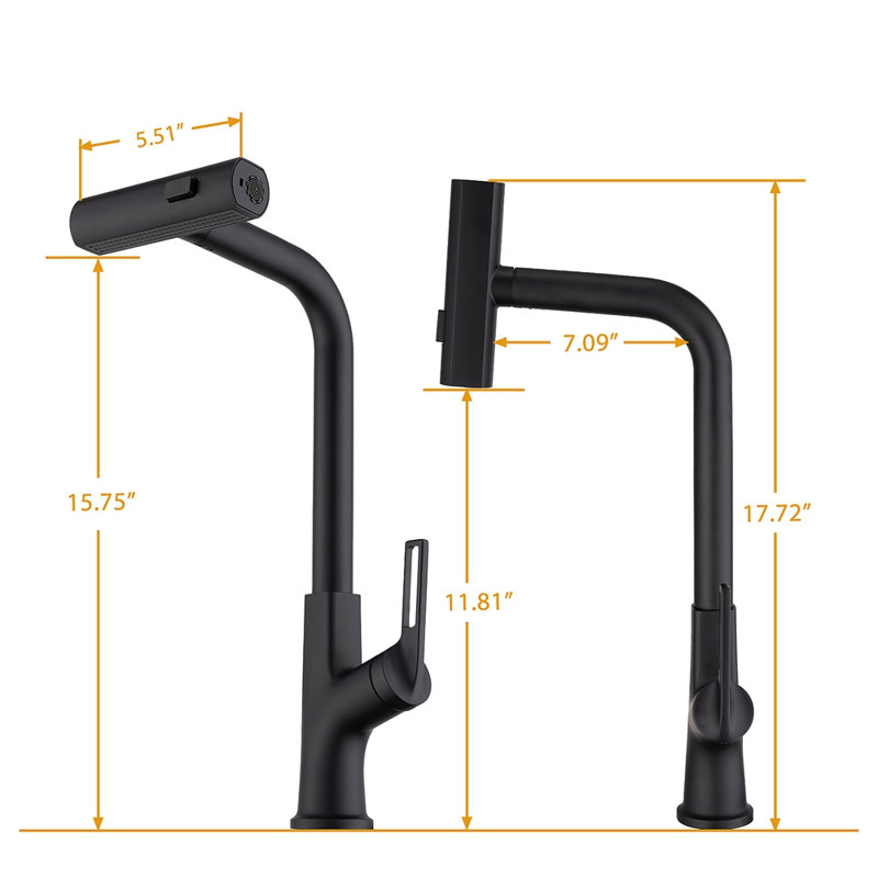 Robinet de cuisine à cascade avec douchette extractible, robinet d'évier de cuisine à poignée simple avec douchette extractible, robinet de cuisine rotatif à 360 °