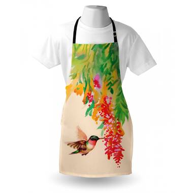 Polyester Aprons, Waterproof Flowers Birds Print Kitchen Apron For