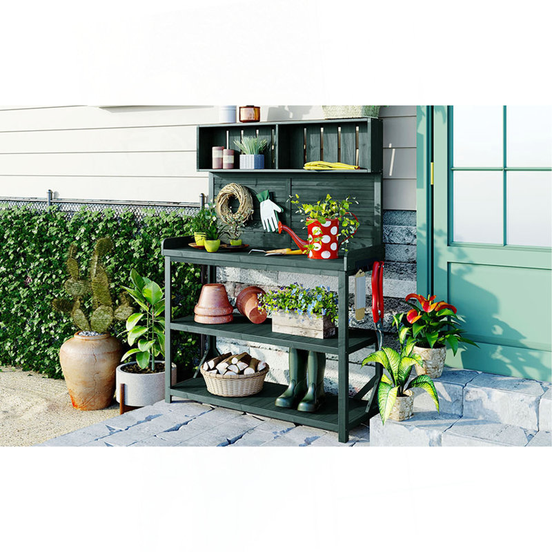 Grande table de rempotage en bois 65 po pour l'extérieur, Vert forêt