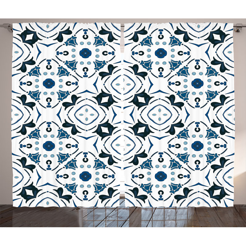 Petals and Octagon Graphic Print Semi-Sheer Rod Pocket Curtain Panels, 108" W x 84" L