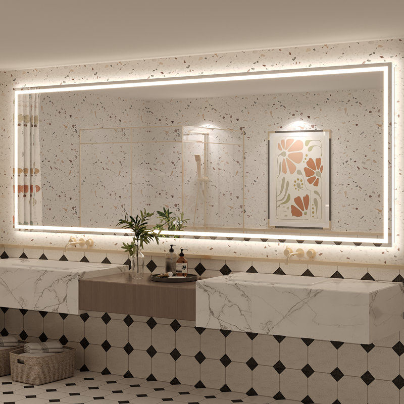 Miroir de salle de bain mural Molly, 110 po x 40 po, Transparent