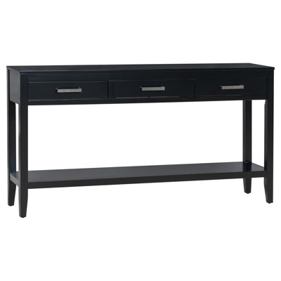 Farmhouse Entryway Table With 3 Drawers, Painted Console Table With Bottom Shelf Iron Handles, Minimalist Sofa Table