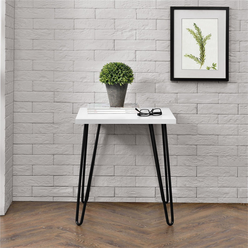 Ewalt Side Table with metal legs, White