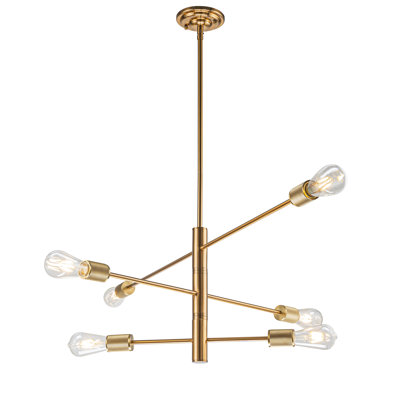 Henleigh 6-Light Modern Linear Chandelier Brass Industrial Lighting Fixture For Dining Room & Kitchen Island