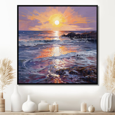 «Mauve coucher de soleil mauve, vagues calmes se brisant sur le rivage»