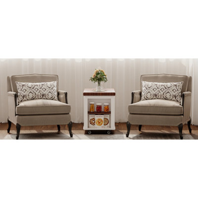 Table basse / table d'appoint moderne 27,6 po avec plateau pliable et roulettes, rangement multi-niveaux, blanc et noyer