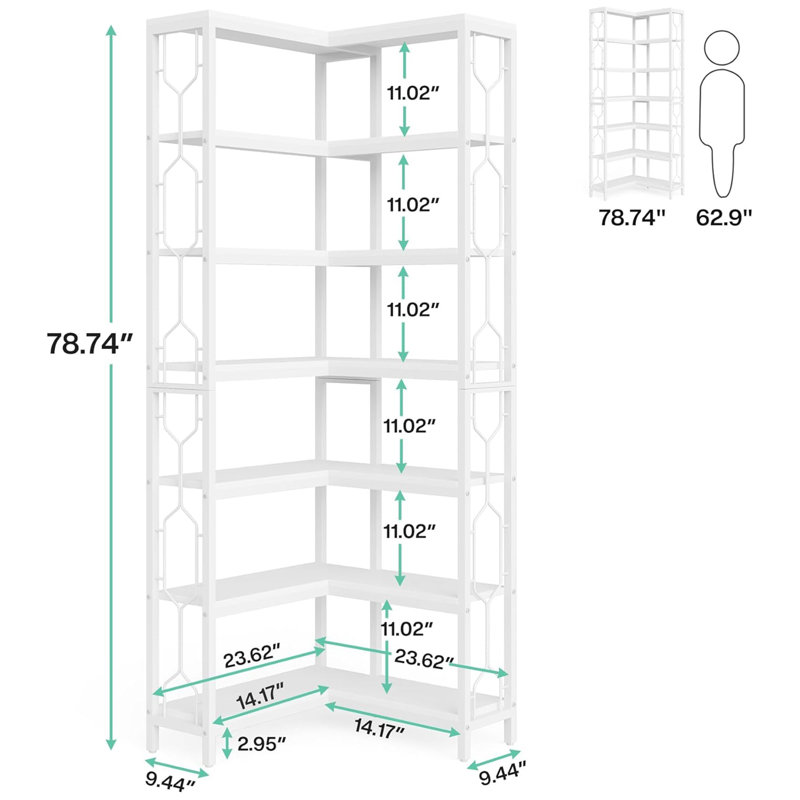 Étagère à livres 7 niveaux 78,74 po, H 78,74 po x l 23,62 po x P 23,62 po, Blanc