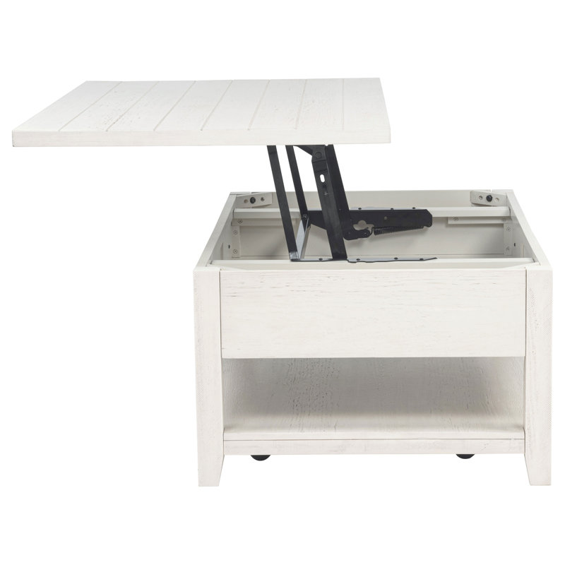 Table basse à roulettes Rouseil, Blanc patiné
