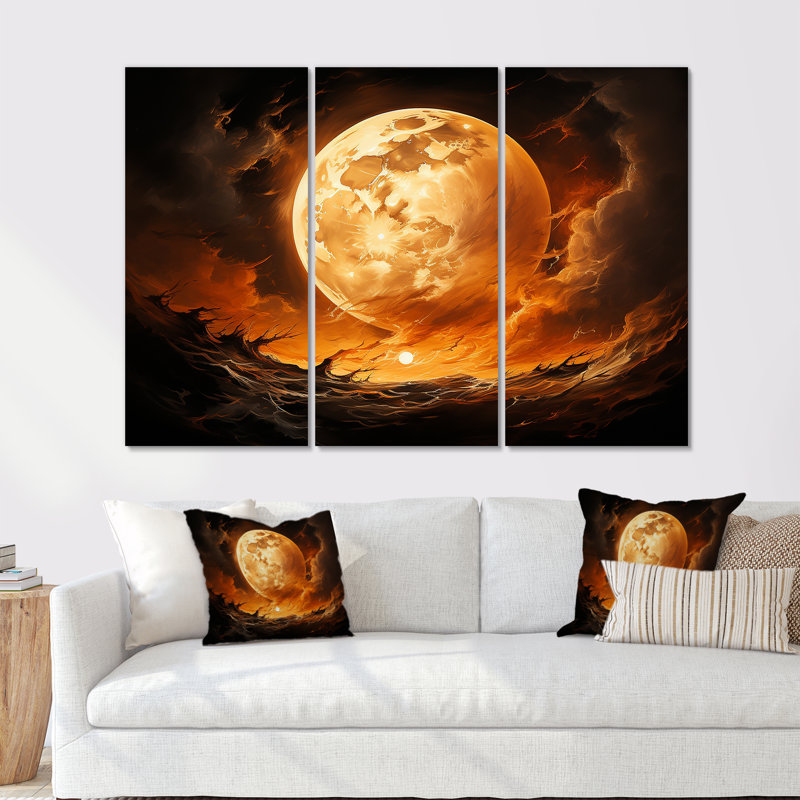 Fiery Moonlight Vision II - Moon, impression d'art mural, H 28 po x l 36 po x P 1 po, Toile tendue