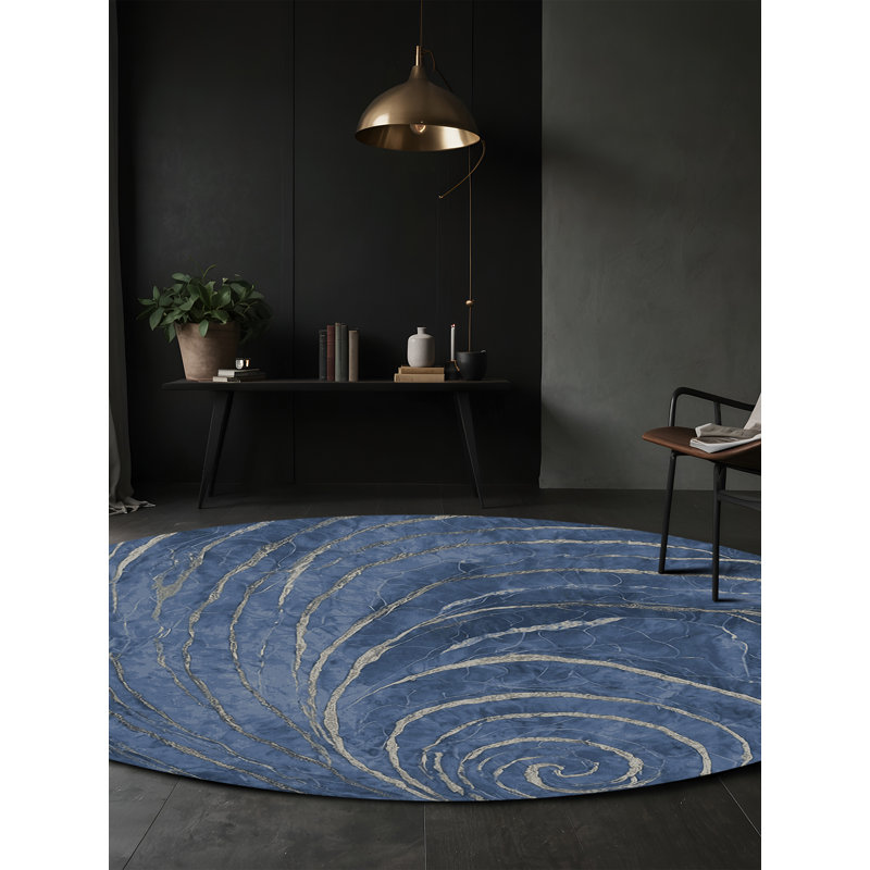 Machine Washable Gray Area Rug, Round 6'