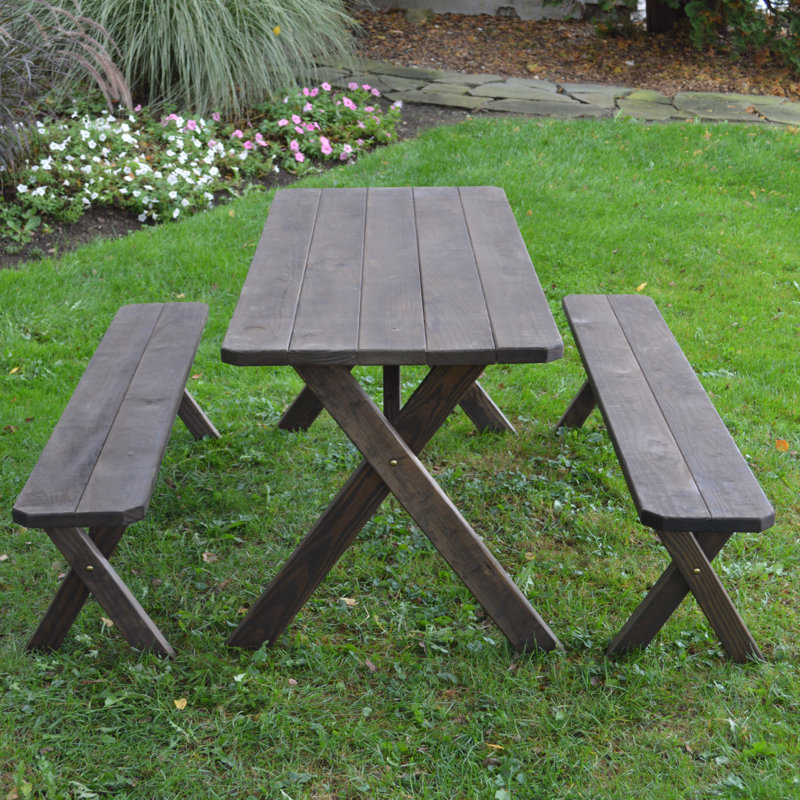 Table de pique-nique en bois massif Handanyan, Noyer