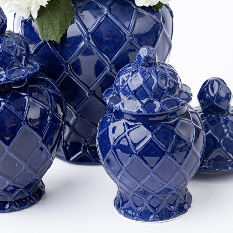 Très grand pot texturé bleu marine, Hauteur totale - 8,25 po