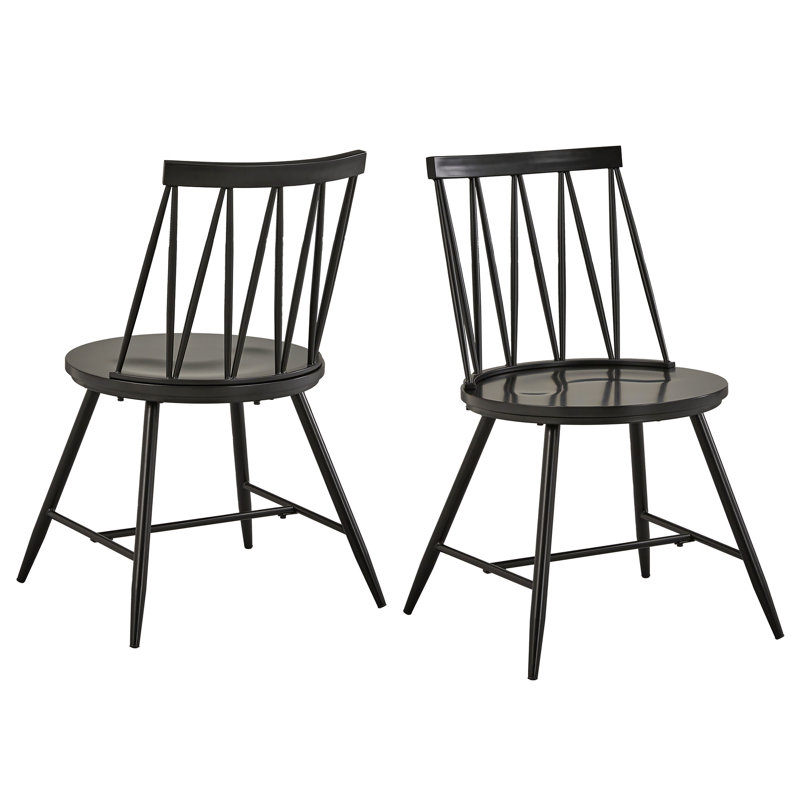 Ensemble de 2 chaises de salle à manger à dossier bas en zigzag Kennamer, Noir, noir, noir, noir