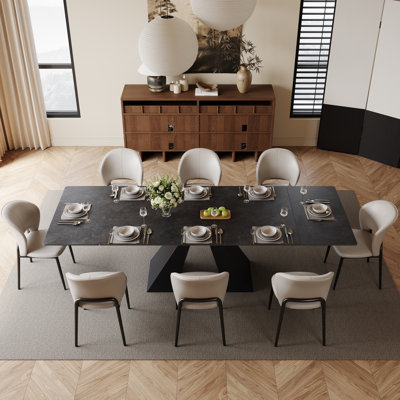 Extendable Dining Table 63"-94.5" For 6-8 People, Modern Sintered Stone Kitchen Table With Pedestal Base, Heat & Scratch Resistant Large Expandable Dining Table