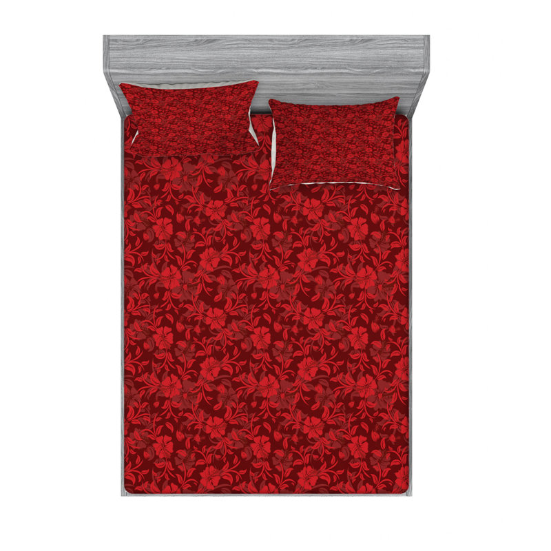 Microfiber Floral Sheet Set, Queen Sheet Set with Fitted Sheet
