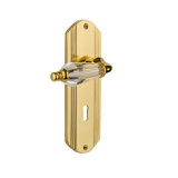 Crystal Parlor Interior Mortise Door Lever with Deco Long Plate