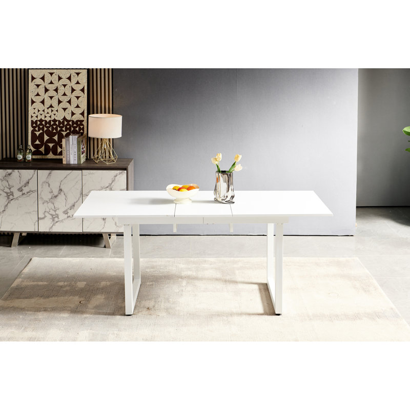 Modern Square Living Room Dining Table With Antique White Top And Metal Legs, 72.46" W X 31.5" D 29.5" H, Extendable For Space Enhancement Finish, Top, Design More