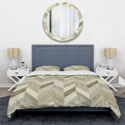 Beige Grey Modern Herringbone II - Modern Duvet Cover Set