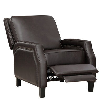 1Pc Dark Brown Reclining Chair, Solid Wood, Foam Cushioned Seat Recliner, Pocket Coils Back Support