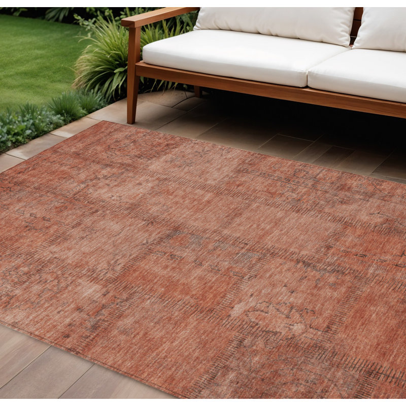 Tapis d'extérieur lavable en patchwork 9 pi x 12 pi cuivré saumon
