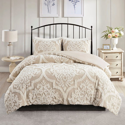 Housse de couette double / grand en chenille de coton et attaches de coin 3 pièces