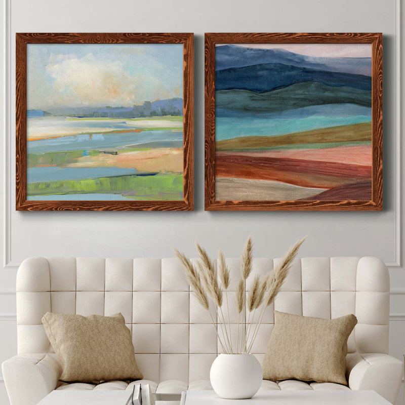 Pastel Coast - Ensemble de 2 peintures sur toiles encadrées, Érable encadré, H 31,5 po x l 63 po x P 1,5 po