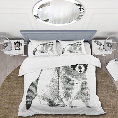 Portrait monochrome de raton laveur - ensemble de housse de couette Farmhouse - microfibre de polyester