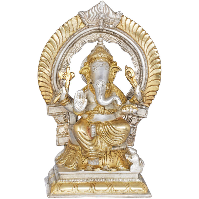 Figurine assise Ganesha avec Prabhavali, Argent / or