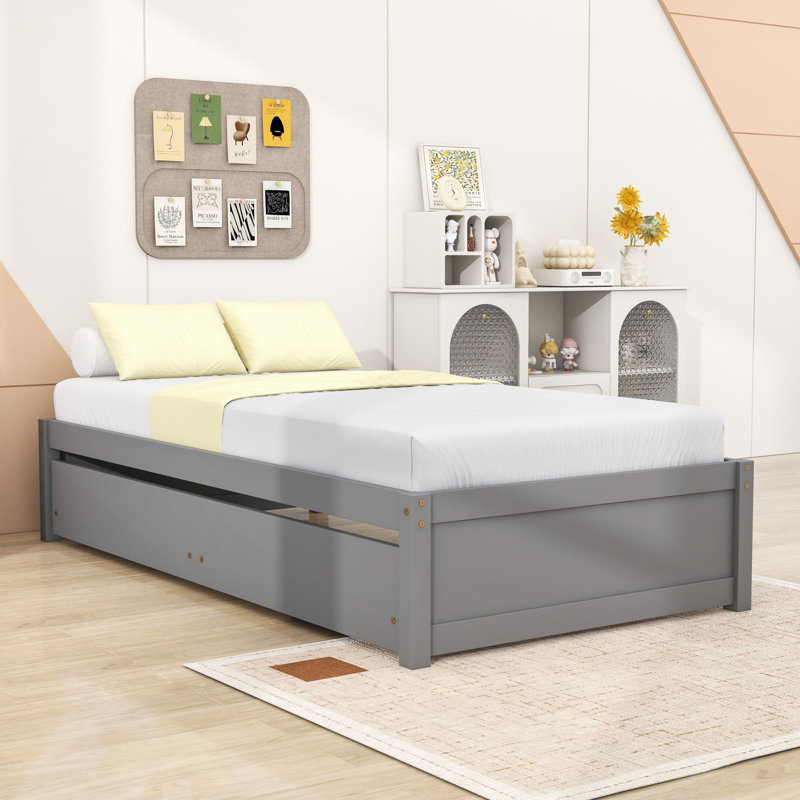 Twin Storage Platform Bed with Drawers, Grey