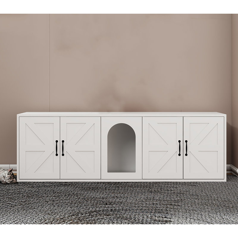 Roomy Cat Litter Box Enclosure Furniture With Double Room, Ventilation Grille Design