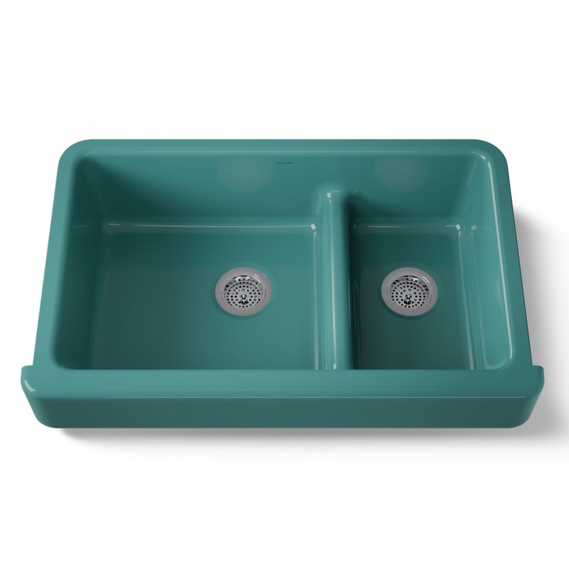 Whitehaven® 36" L x 22" W Double Basin Farmhouse/Apron Kitchen Sink, Teal