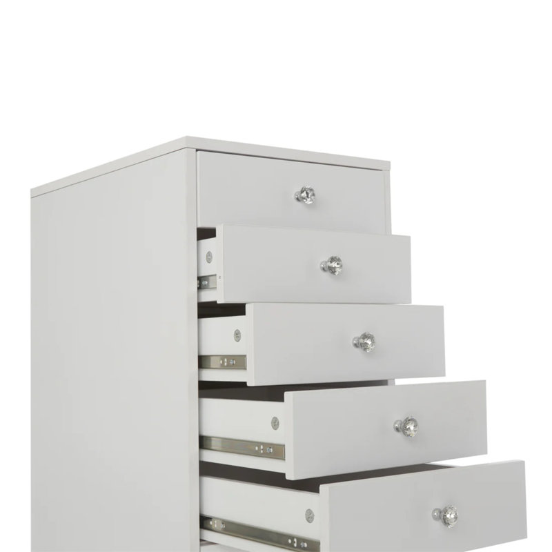 9 Drawer Makeup Vanity Storage Unit with Soft Close Dresser with Crystal Lux Drawer Knobs, Creamy White