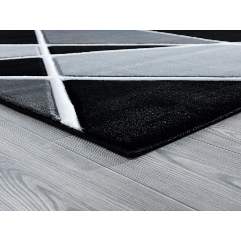 Tapis noir à motif abstrait Zabala, Rectangle 2 pi 7 po x 4 pi 2 po