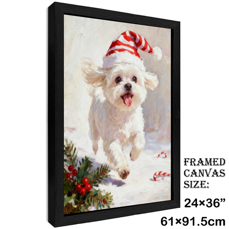 Art encadré noir, petit chien mignon de Noël rétro, impressions encadrées de style rétro, H 37 po x l 25 po