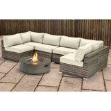 Lsi Fully Assembled 7 Peice Sectional Seating Group With Sunbrella Cushions And Fire Pit