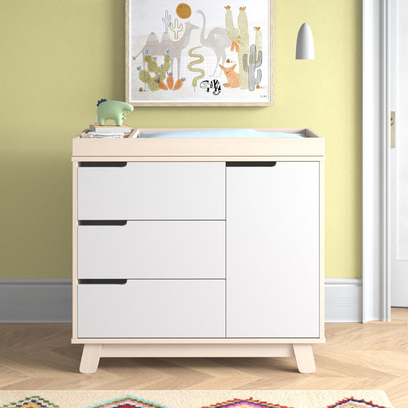 Hudson 3-Drawer Changer Dresser with Removable Tray , Washed Natural/White